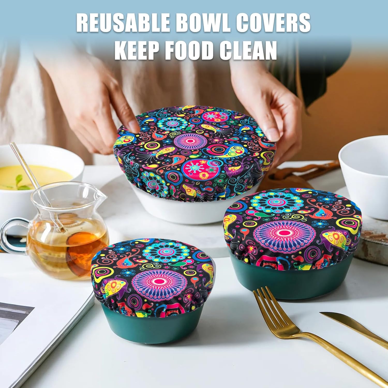 Elastic Reusable Bowl Covers for Bread Proofing, Fabric Cloth Sourdough Bowl Covers for Proofing - Set of 3, Bloom