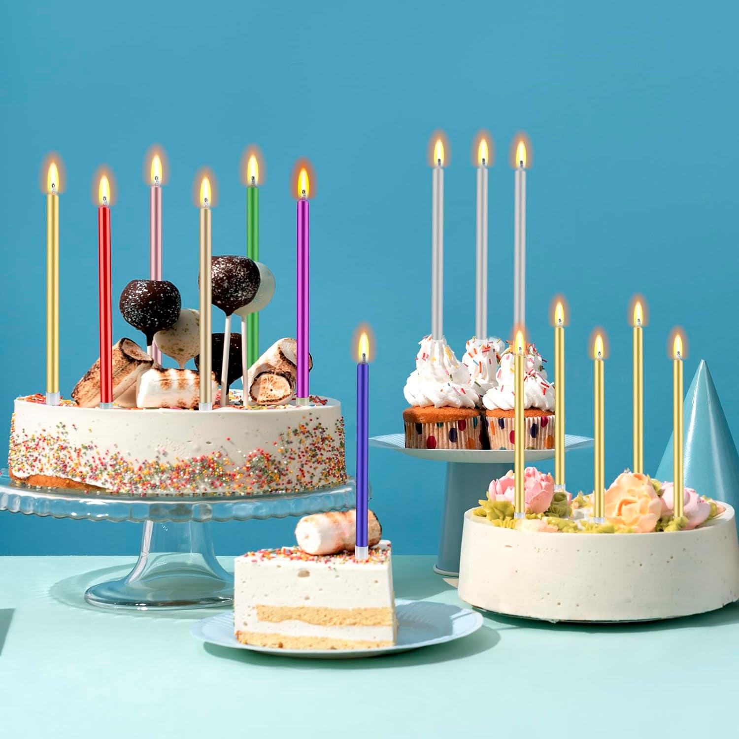 48 - Count Birthday Candles Long Thin Cake Candles - Birthday Candles, Birthday Parties, Wedding Decorations, Party Candles (Colorful)