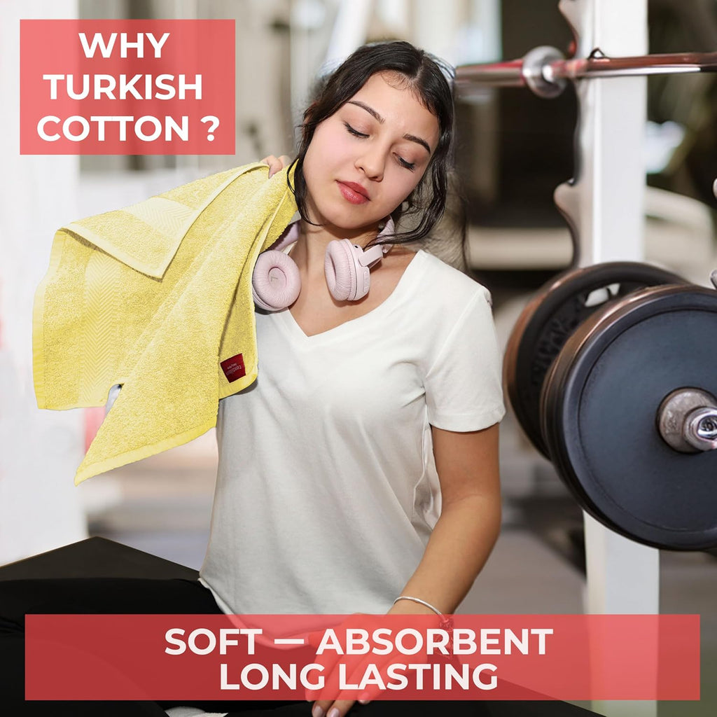 100% Turkish Cotton 6 Pcs Bath Towel Set, Luxury Bath Towels for Bathroom, Soft & Absorbent Bathroom Towels Set (2 Bathtowels, 2 Hand Towels, 2 Washcloths)- Yellow