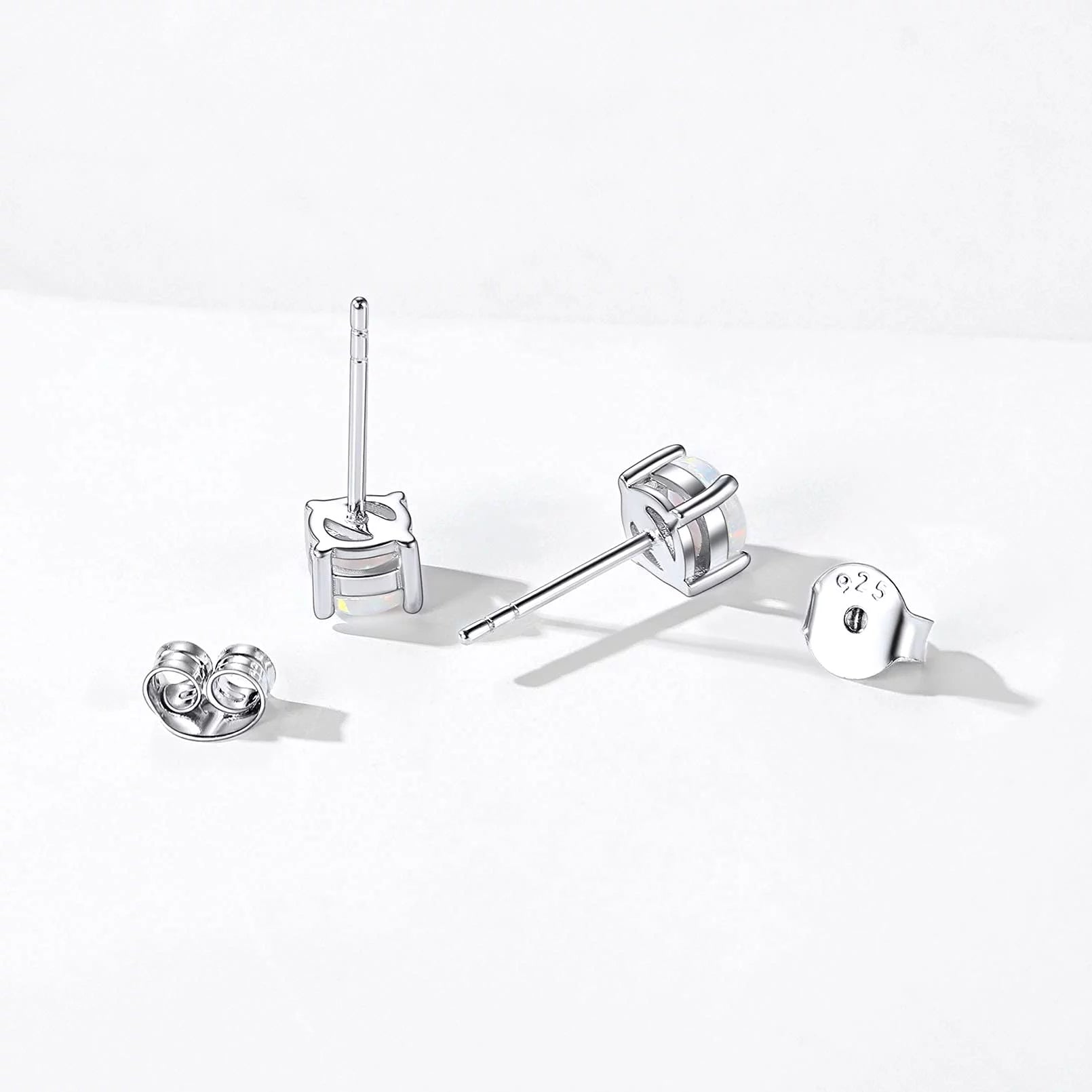 5Mm Created White Opal Stud Earrings Hypoallergenic Sterling Silver round Cut Earrings for Women October Birthstone Jewelry