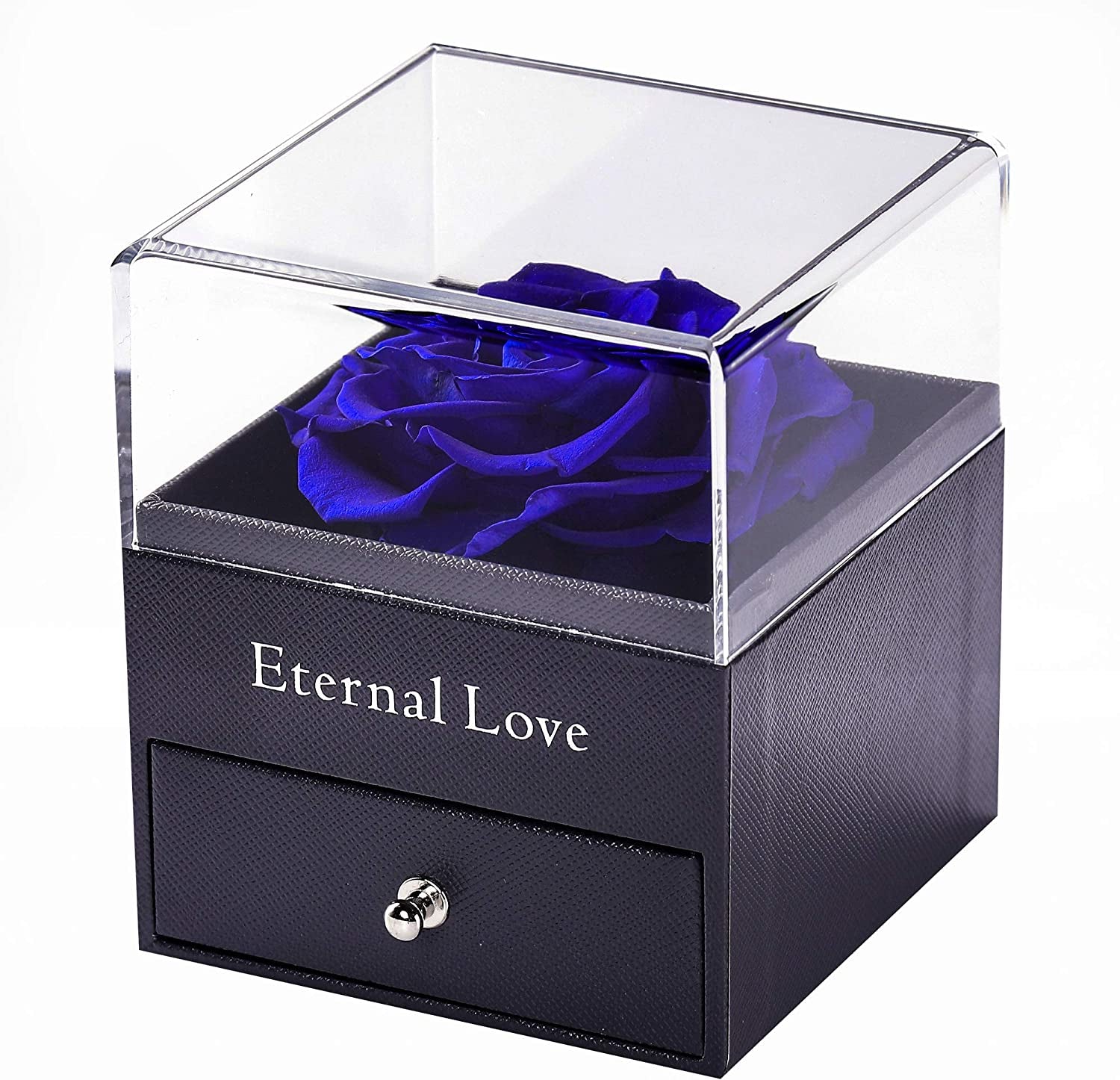 Real Preserved Blue Rose - Eternal Rose Gift Box with Love You Necklace, Handmade Fresh Rose Gift for Her on Birthday,Christmas,Mother'S Day,Valentine'S Day (Blue)