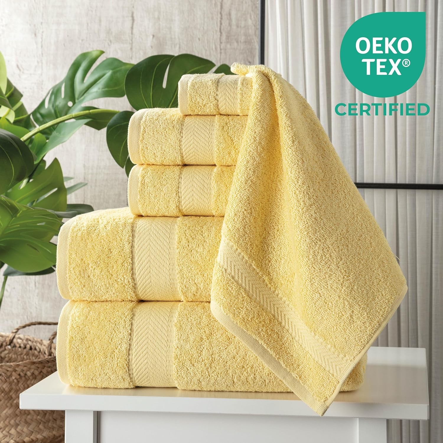 100% Turkish Cotton 6 Pcs Bath Towel Set, Luxury Bath Towels for Bathroom, Soft & Absorbent Bathroom Towels Set (2 Bathtowels, 2 Hand Towels, 2 Washcloths)- Yellow