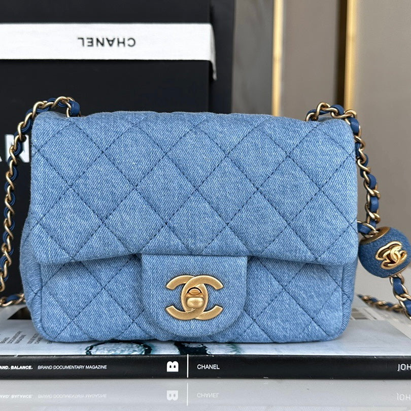 Chanel Classic Flag Bag Quilted Denim 20CM Shoulder Bag