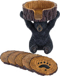 Black Bear Coasters Set - 5 Rustic Home Decor Drink Coasters with Holder - Bear Shaped, Polyresin Material