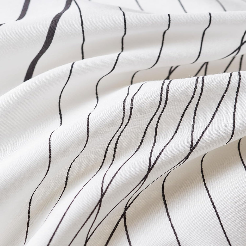 Black Stripe Duvet Cover Queen 100% Cotton 3 Pcs Set 1 Art Abstract Striped Duvet Cover with Zipper Ties 2 Pillowcases Modern Artistic White Geometric Print Bedding Set Soft