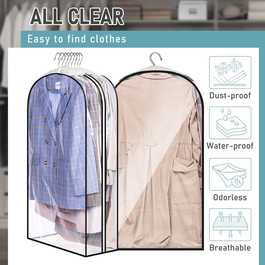 Gusseted Clear Suit Covers Garment Bags for Clothes 100Cm Waterproof Cothes Covers Protector Bags with Side Zip for Coats, Shirts, Dresses, 3 Packs