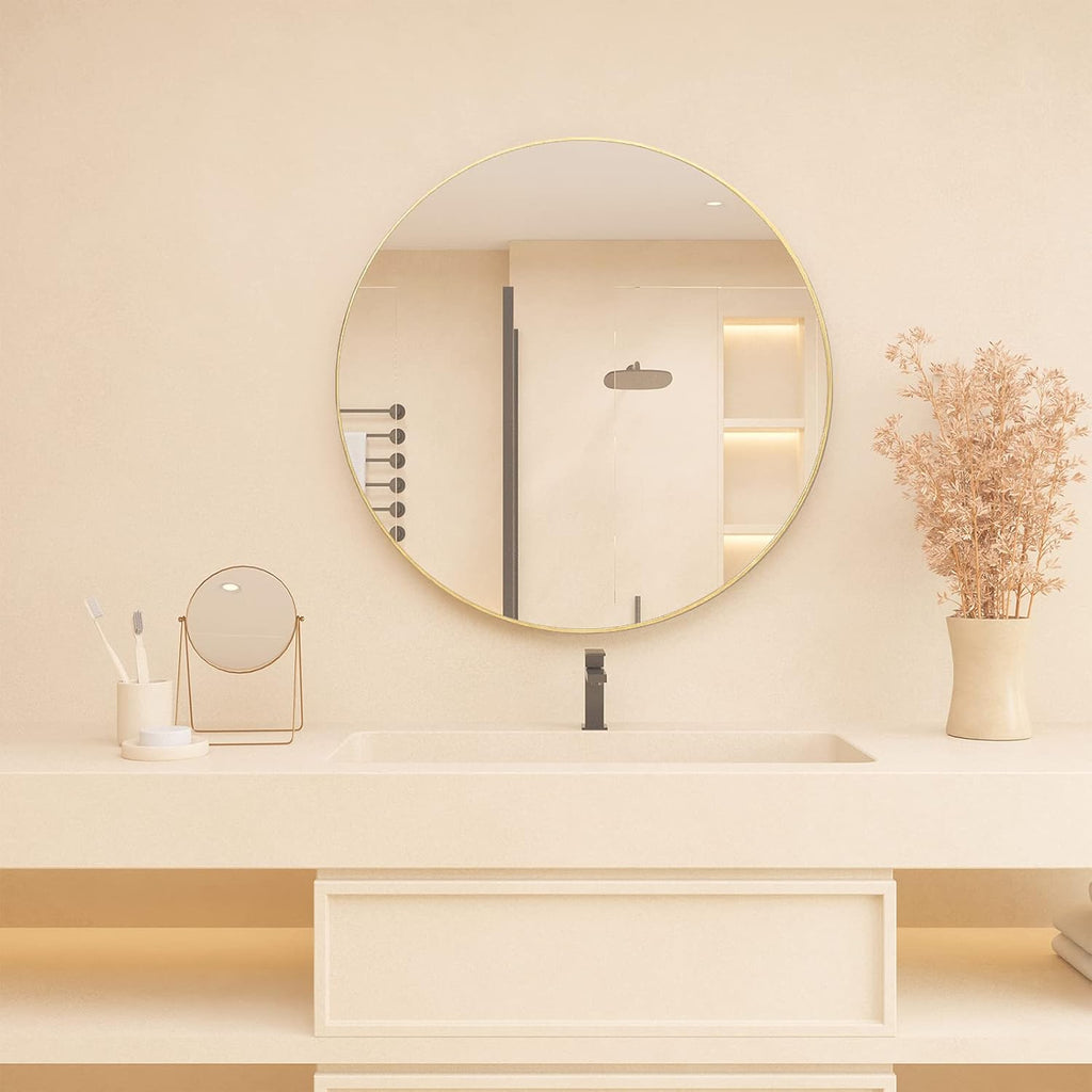16" Wall Circle Mirror for Bathroom, Living Room, Vanity, Bedroom - Matte Gold round Mirror