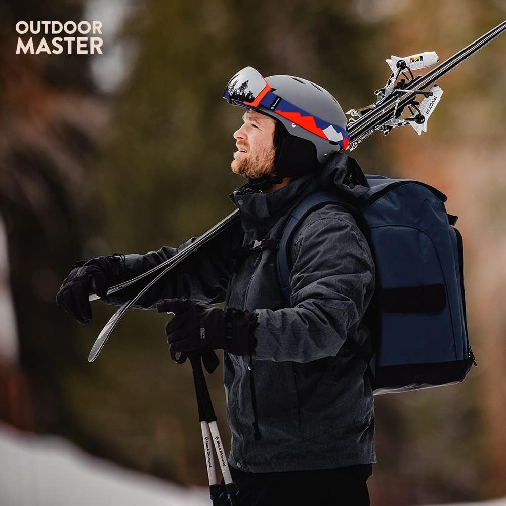 50L Ski Boot Bag, Ski and Snowboard Boots Travel Backpack with Separate Compartments for Helmet, Ski Shoes, Goggles, Gloves, and Accessories, Splash Proof Exterior & Bottom