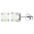 5Mm Created White Opal Stud Earrings Hypoallergenic Sterling Silver round Cut Earrings for Women October Birthstone Jewelry