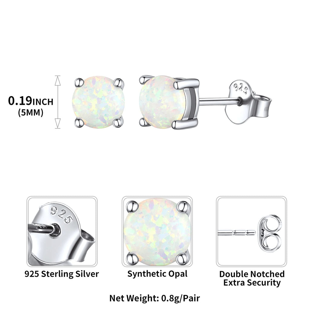 5Mm Created White Opal Stud Earrings Hypoallergenic Sterling Silver round Cut Earrings for Women October Birthstone Jewelry
