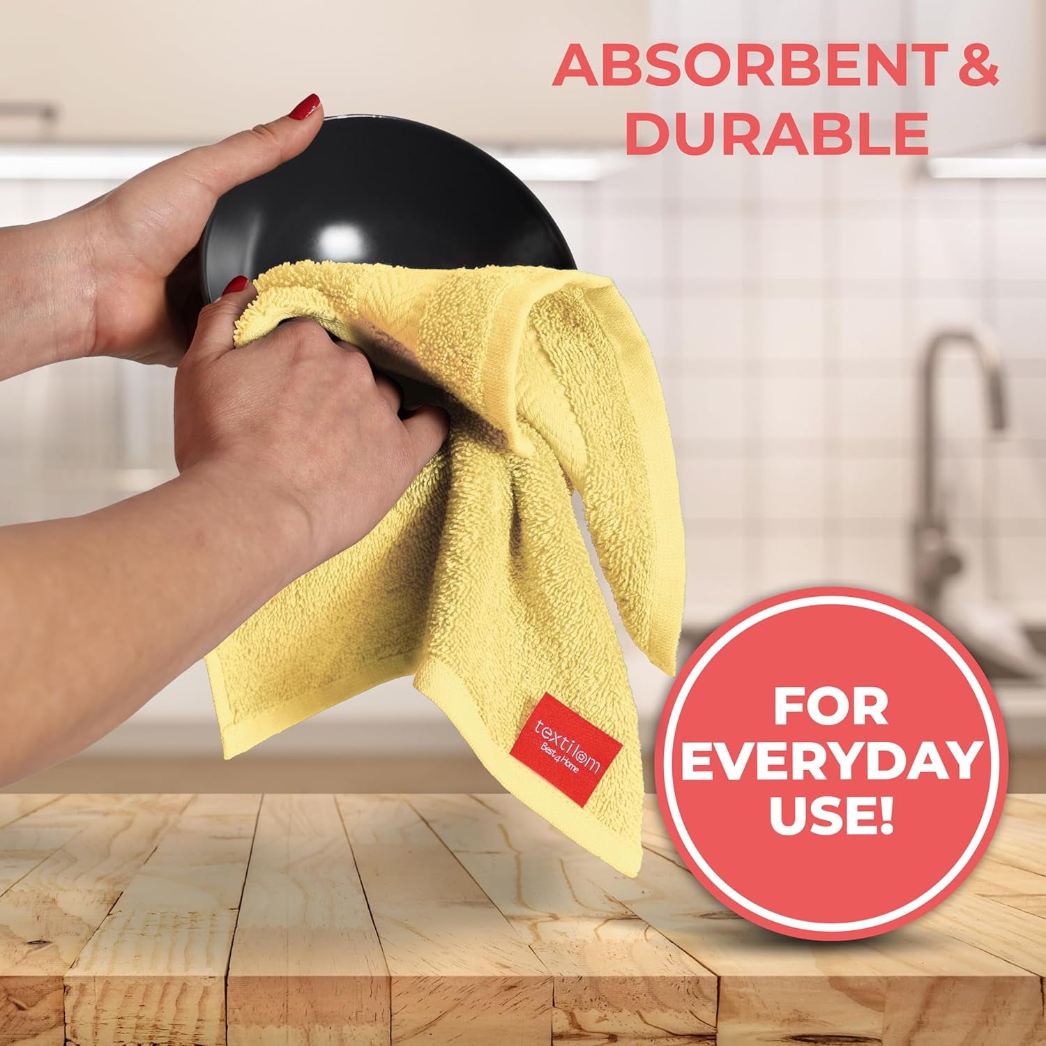 100% Turkish Cotton 6 Pcs Bath Towel Set, Luxury Bath Towels for Bathroom, Soft & Absorbent Bathroom Towels Set (2 Bathtowels, 2 Hand Towels, 2 Washcloths)- Yellow