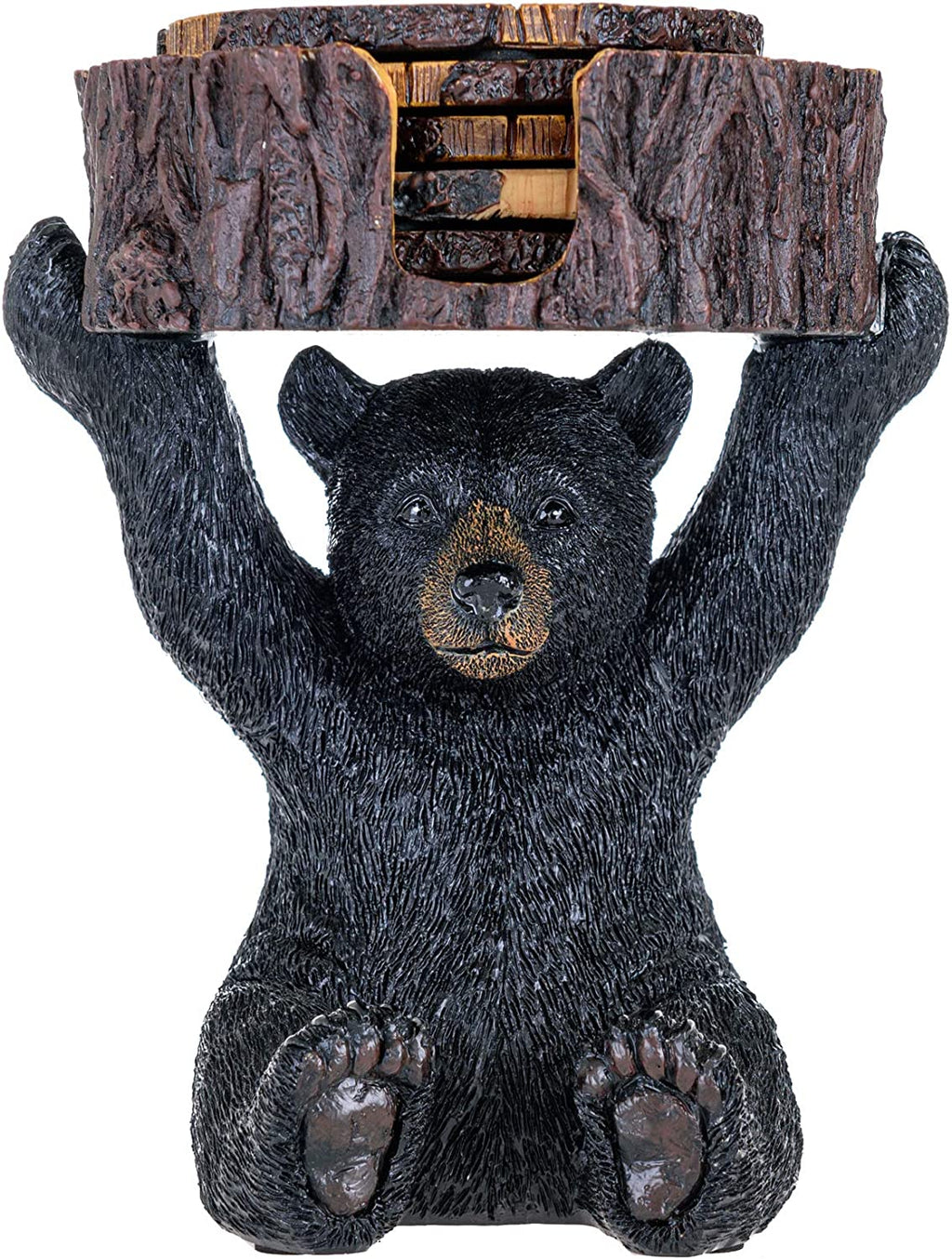 Black Bear Coasters Set - 5 Rustic Home Decor Drink Coasters with Holder - Bear Shaped, Polyresin Material