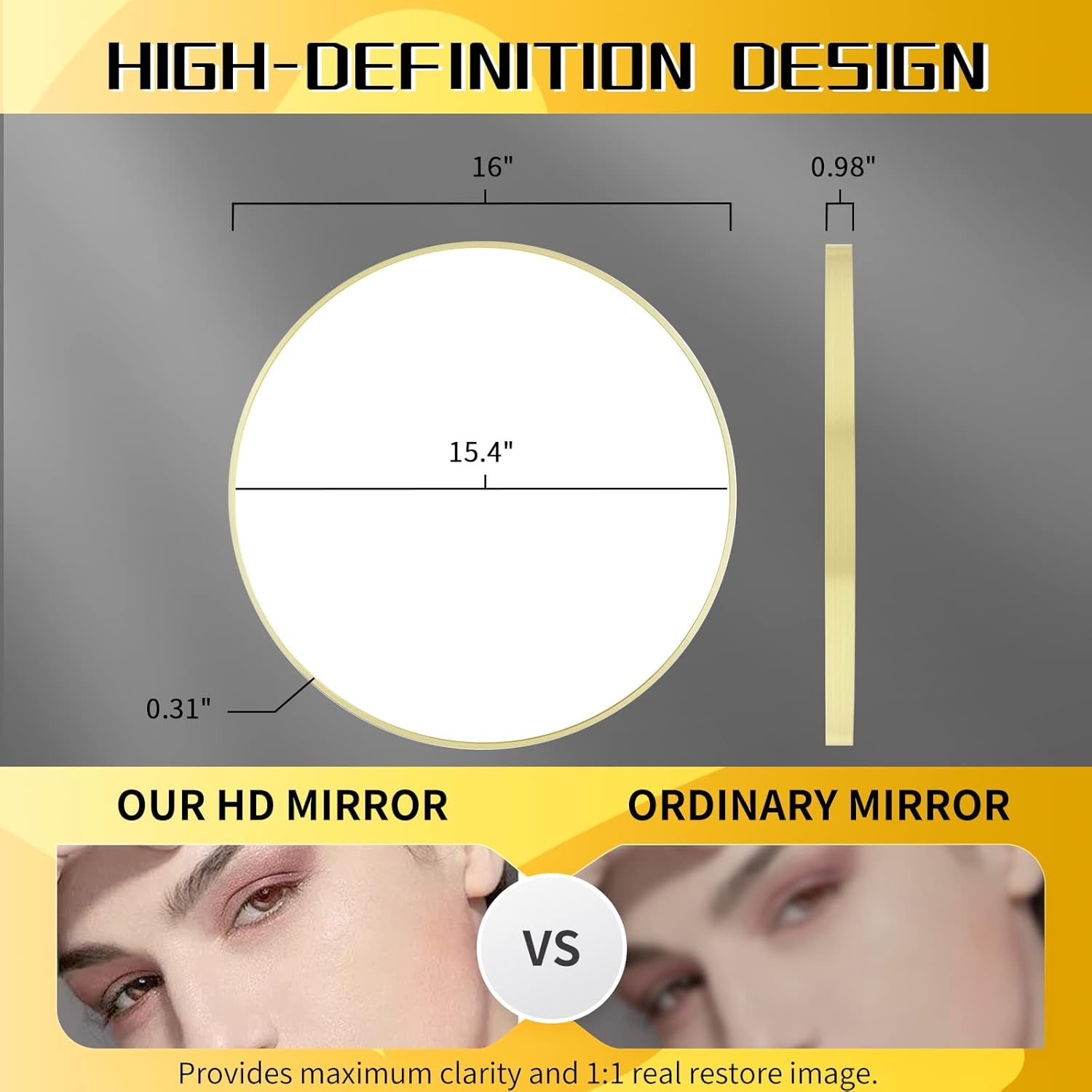 16" Wall Circle Mirror for Bathroom, Living Room, Vanity, Bedroom - Matte Gold round Mirror