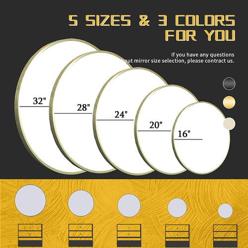 16" Wall Circle Mirror for Bathroom, Living Room, Vanity, Bedroom - Matte Gold round Mirror