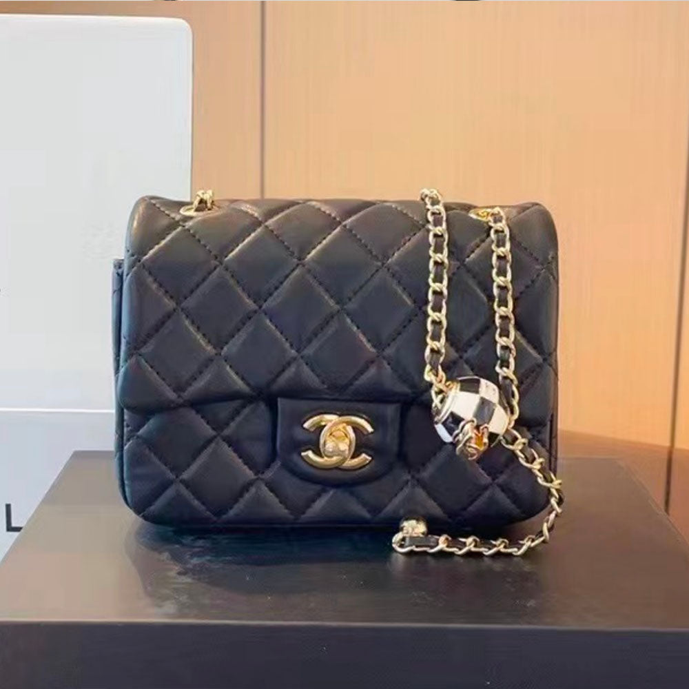 Chanel Lambskin Quilted Enamel CC Pearl Crush Mini Flap Black Shoulder