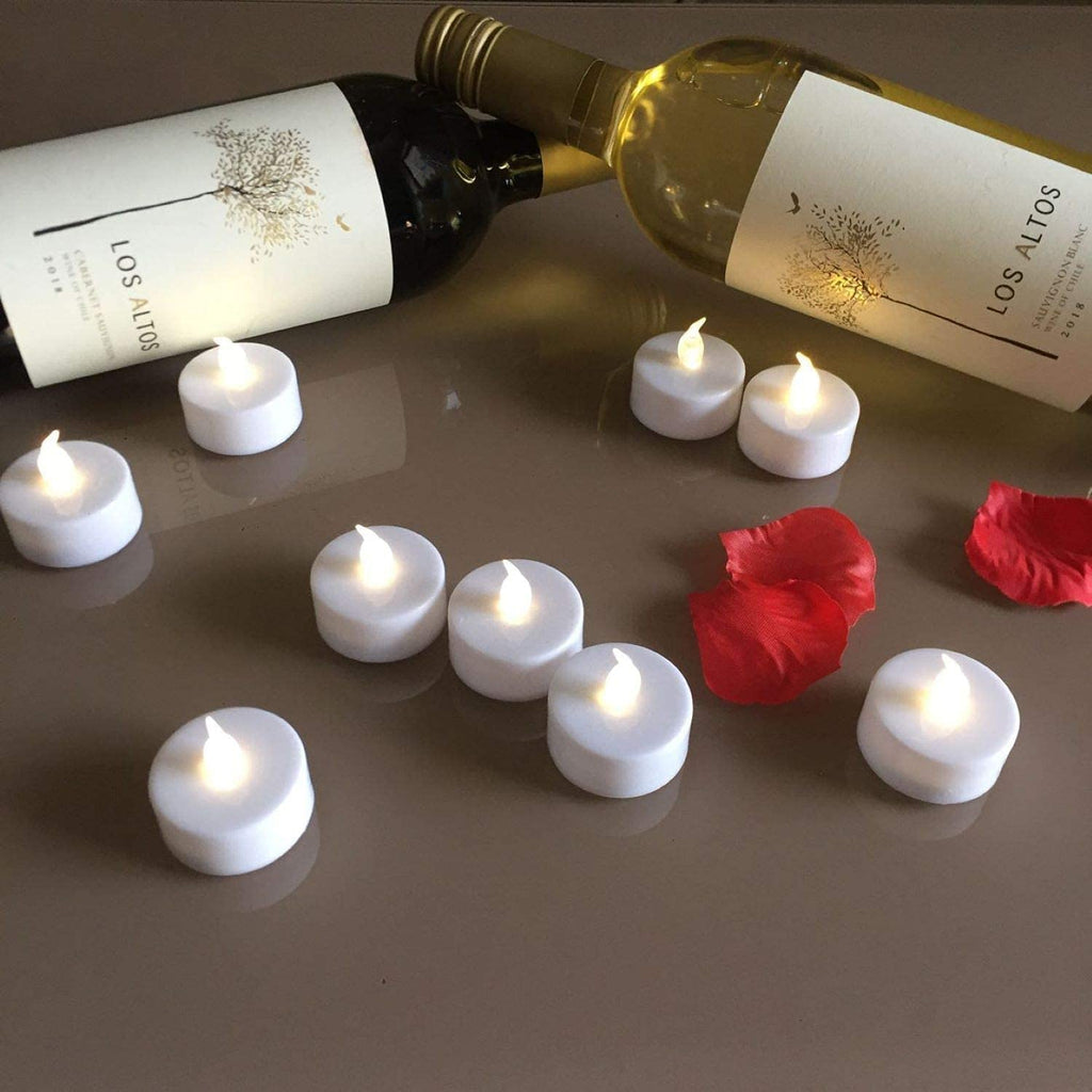 Flameless Tea Lights Candles - Realistic LED Flickering Operated Tea Lights Steady Battery Tealights Long Lasting Electric Fake Candles in White 24Pcs Decoration for Party and Gifts Ideas