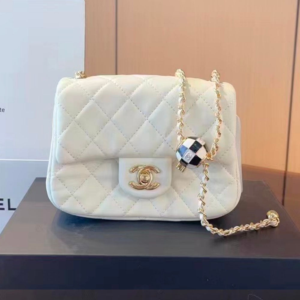 Chanel Lambskin Quilted Enamel CC Pearl Crush Mini Flap Black Shoulder