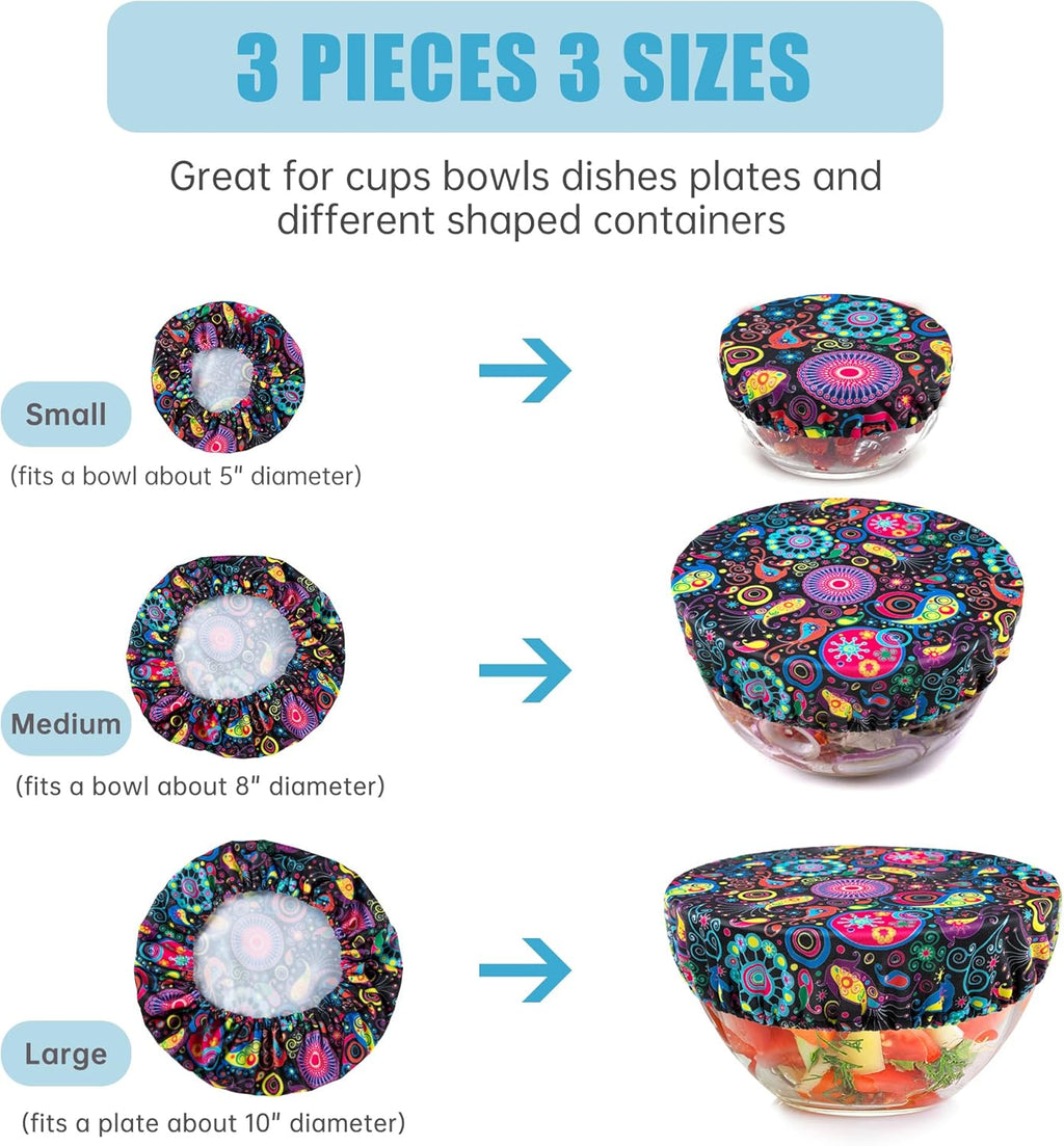 Elastic Reusable Bowl Covers for Bread Proofing, Fabric Cloth Sourdough Bowl Covers for Proofing - Set of 3, Bloom