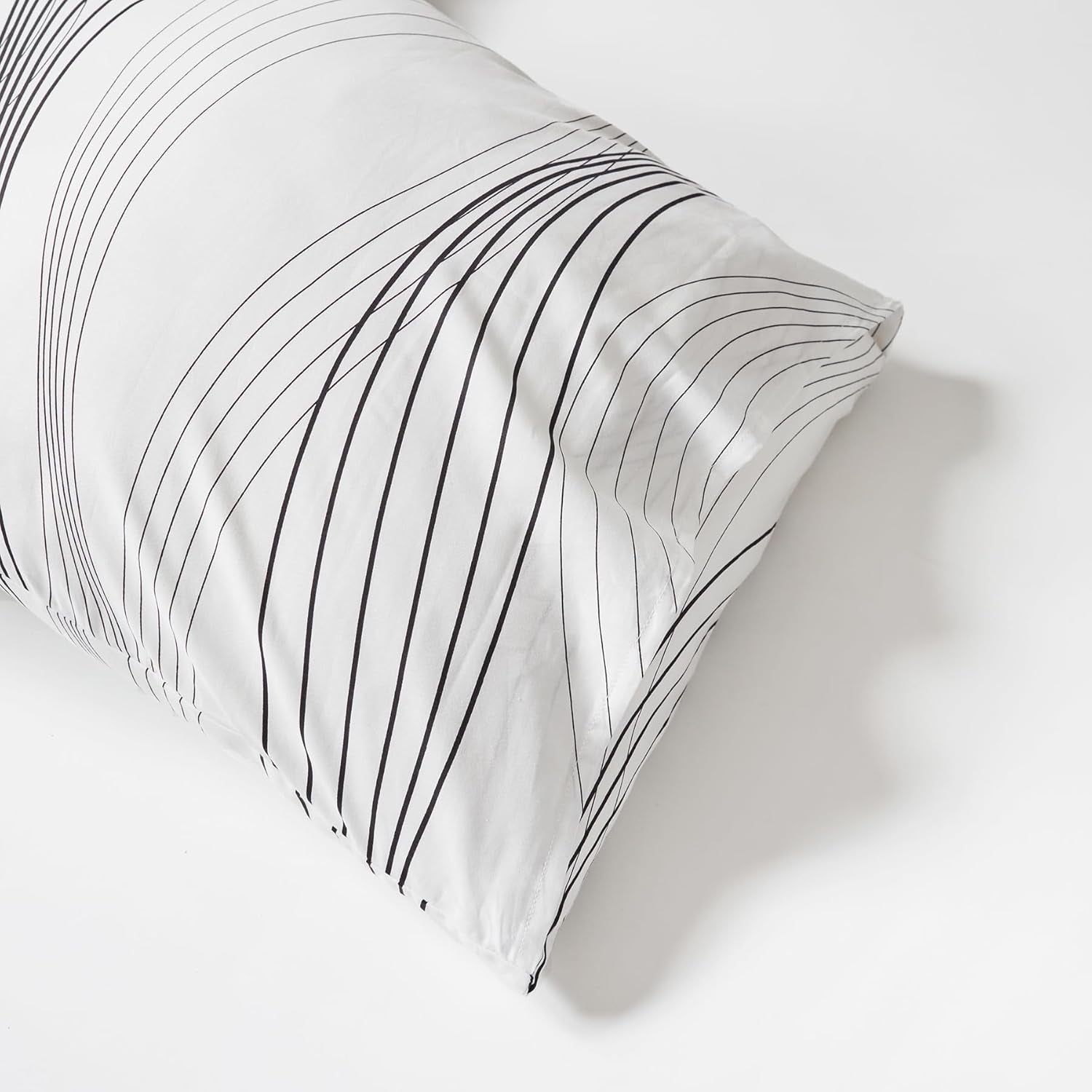 Black Stripe Duvet Cover Queen 100% Cotton 3 Pcs Set 1 Art Abstract Striped Duvet Cover with Zipper Ties 2 Pillowcases Modern Artistic White Geometric Print Bedding Set Soft