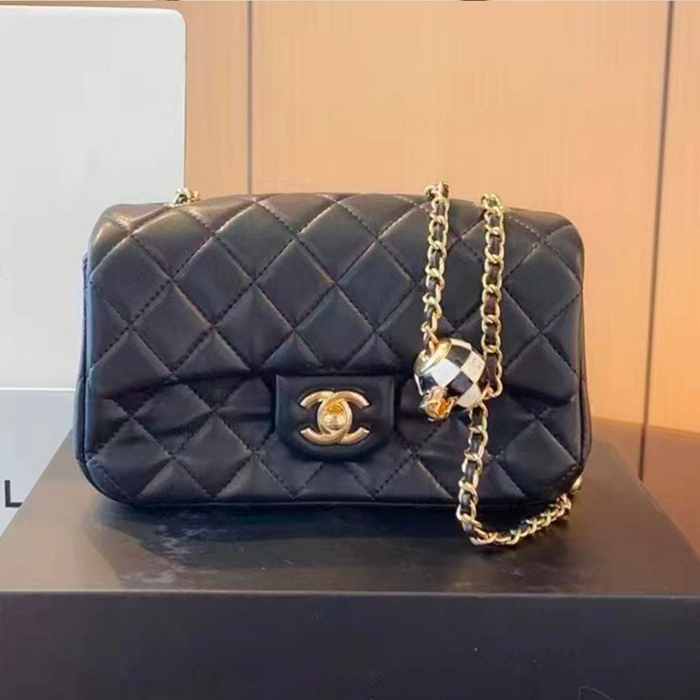 Chanel Lambskin Quilted Enamel CC Pearl Crush Mini Flap Black Shoulder