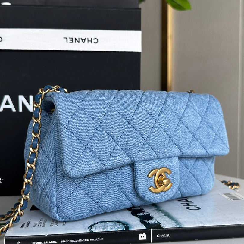 Chanel Classic Flag Bag Quilted Denim 20CM Shoulder Bag