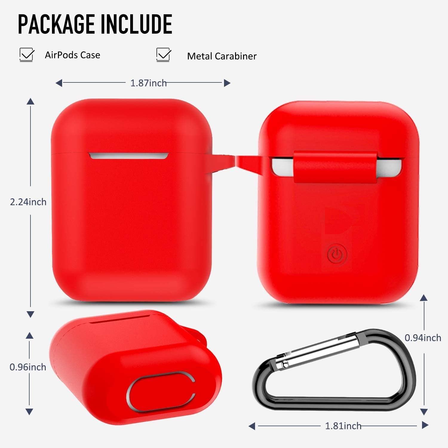 Protective Silicone Case with Keychain for Apple Airpods 1 & 2 (Front LED Not Visible) (Red)
