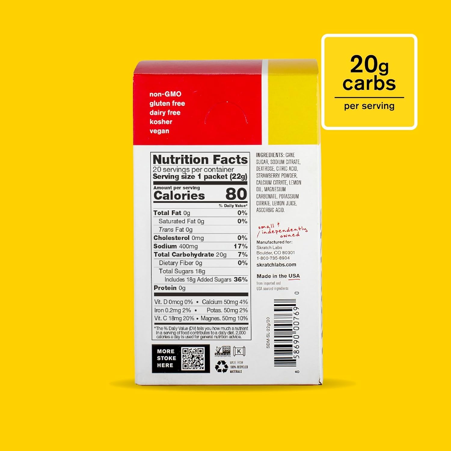 Hydration Sports Drink Mix Packets – Real‑Fruit Electrolyte Powder for Fast Hydration & Endurance | Strawberry Lemonade | 20 Pack | Vegan, Non‑Gmo, Clean Ingredients