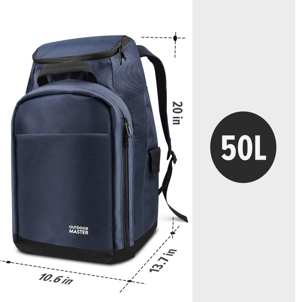 50L Ski Boot Bag, Ski and Snowboard Boots Travel Backpack with Separate Compartments for Helmet, Ski Shoes, Goggles, Gloves, and Accessories, Splash Proof Exterior & Bottom