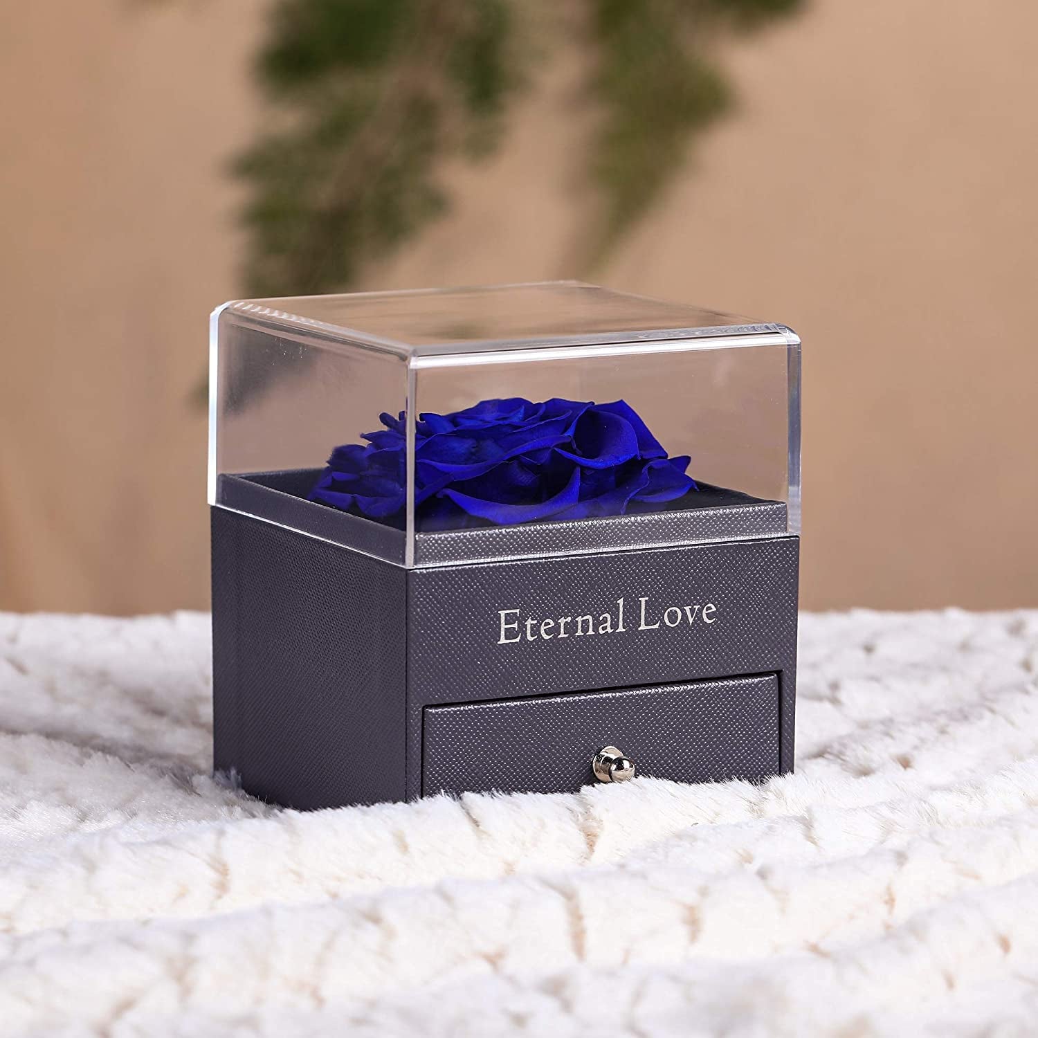 Real Preserved Blue Rose - Eternal Rose Gift Box with Love You Necklace, Handmade Fresh Rose Gift for Her on Birthday,Christmas,Mother'S Day,Valentine'S Day (Blue)